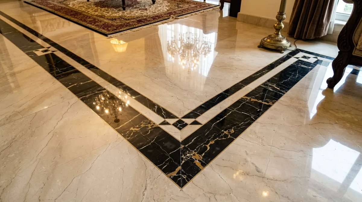 Intricate Marble Border Patti Inlay with Black and Gold and Ziarat White Stone
