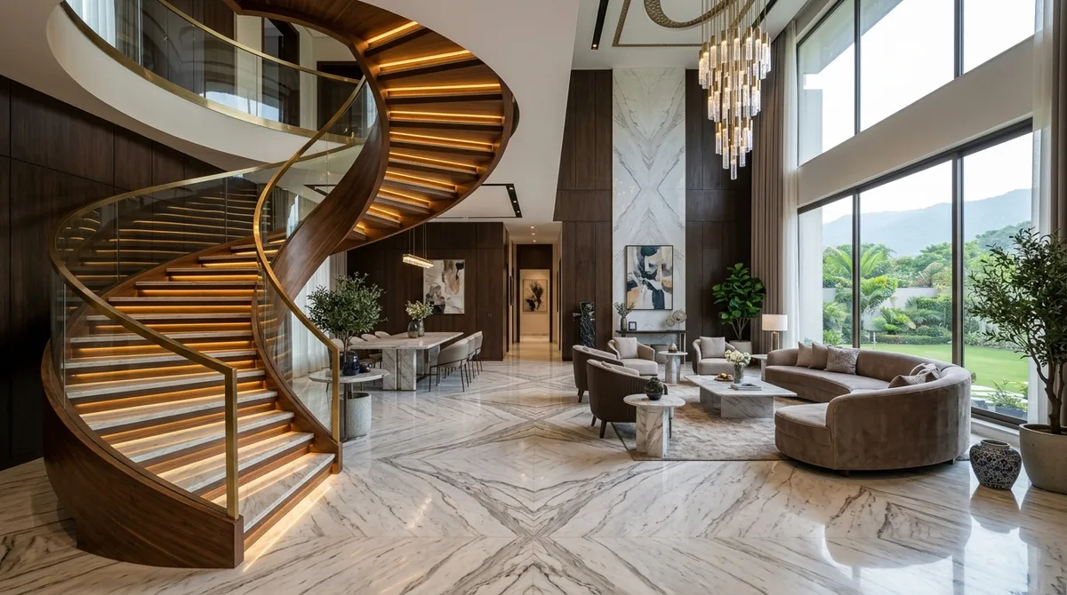 Sunny Grey marble flooring installed in Islamabad home interior
