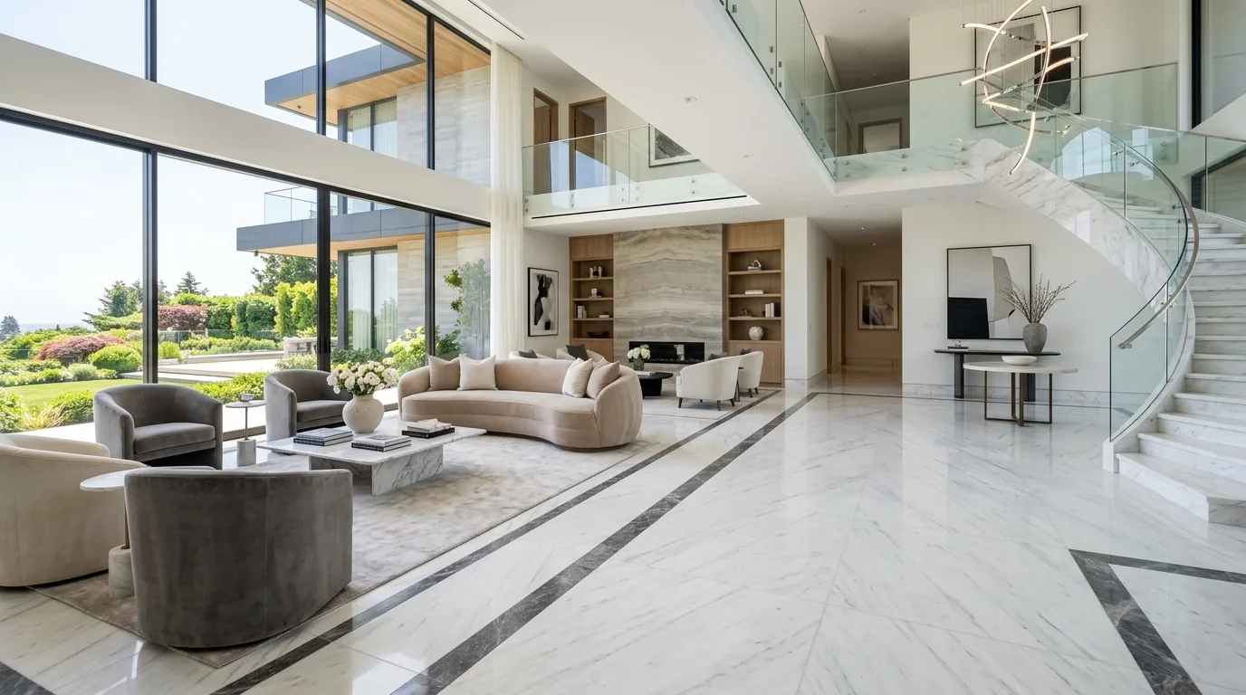 Luxury Ziarat White polished marble flooring layout